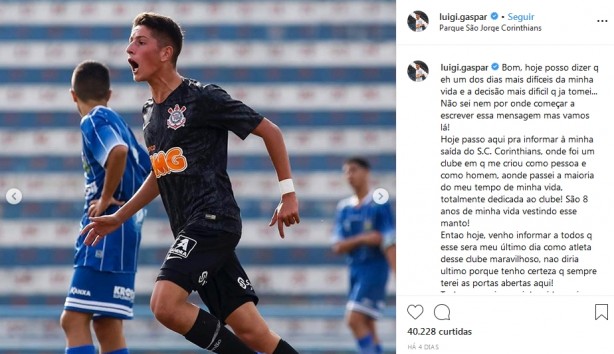 Jogador escreveu bonito texto de despedida do Corinthians