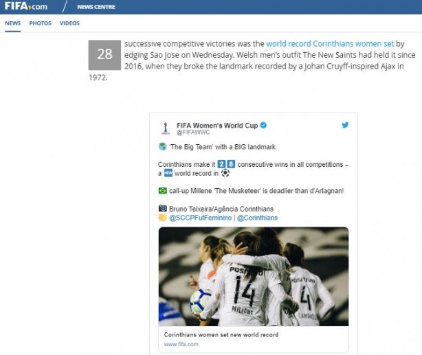 Corinthians no site da Fifa