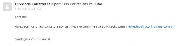 Ouvidoria Corinthians resposta