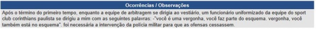 Ofensa foi relatada na s&uacute;mula