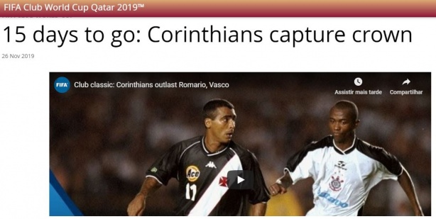 Site da Fifa relatou conquista mundial do Corinthians em 2000