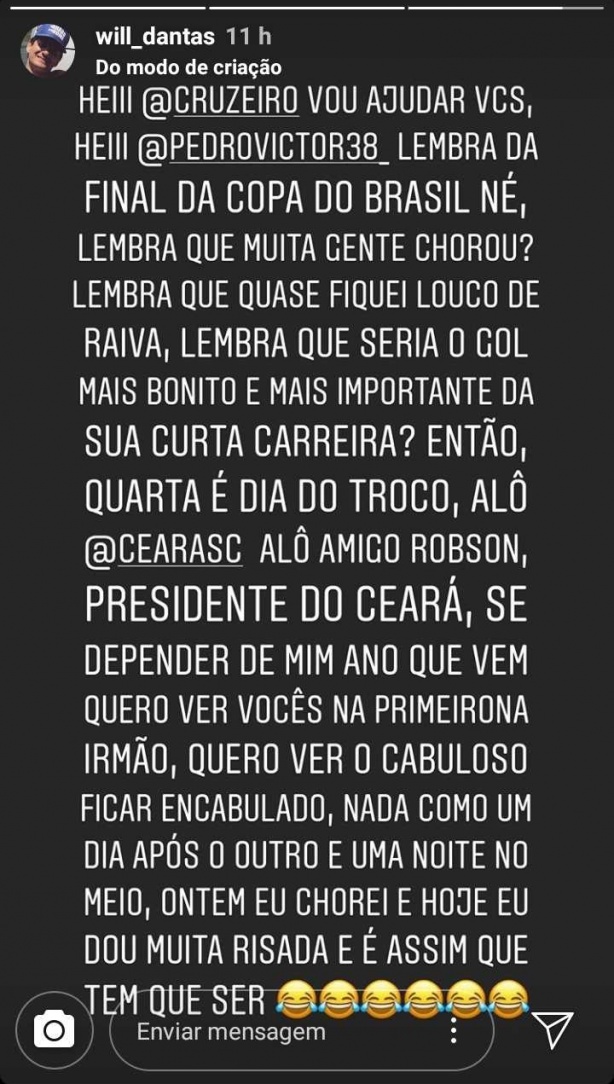 Publicao de Will Dantas no Instagram j foi apagada pelo empresrio