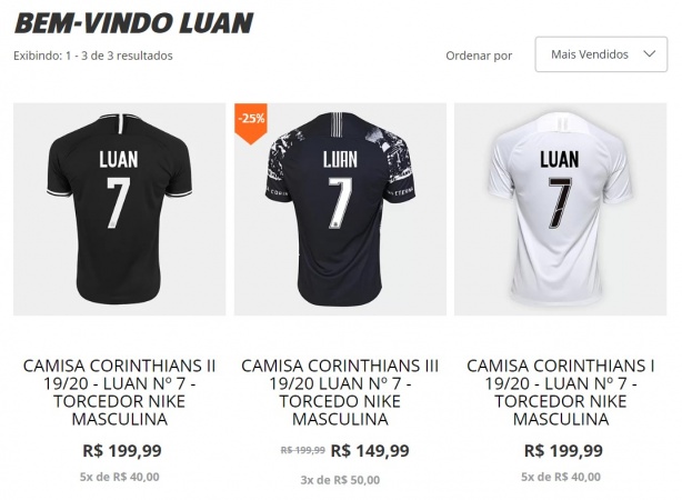 Uniformes de Luan já são vendidos no Shoptimão