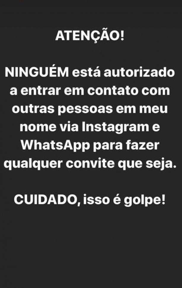 Mateus Vital usou o Instagram para alertar seus seguidores sobre o golpe