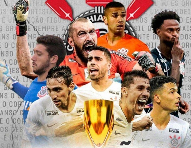 Arte produzida pela Elenko Sports na época do título paulista 2019, com alguns de seus agenciados no clube