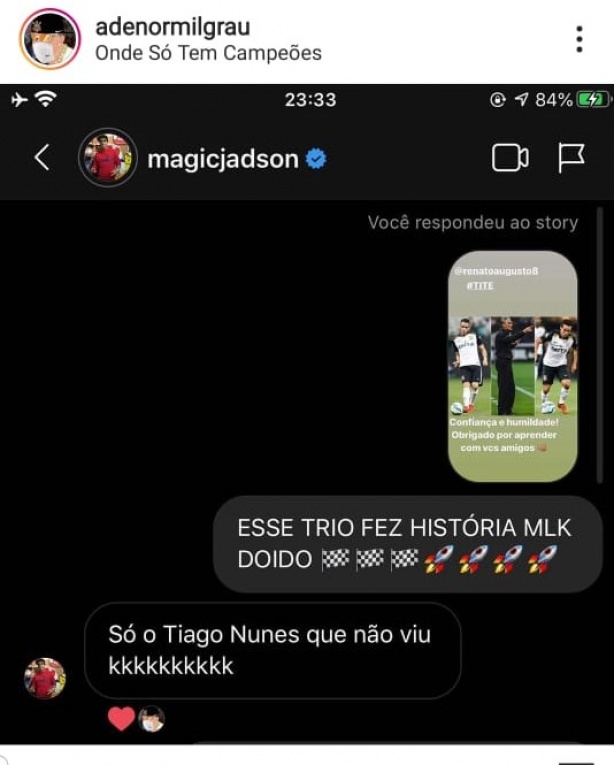 Jadson ironizou a escolha de Tiago Nunes, que o dispensou no começo do ano