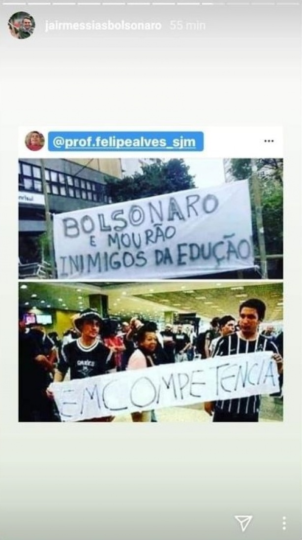 Reproduo do stories de Bolsonaro no Instagram