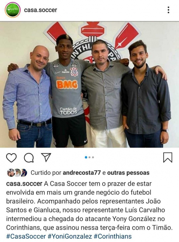 Chegada por emprstimo de Yony Gonzlez ao Corinthians foi intermediada pela Casa Soccer