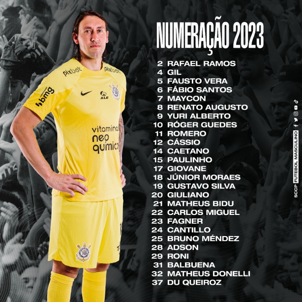 Corinthians divulga numeração oficial dos jogadores para a temporada; veja