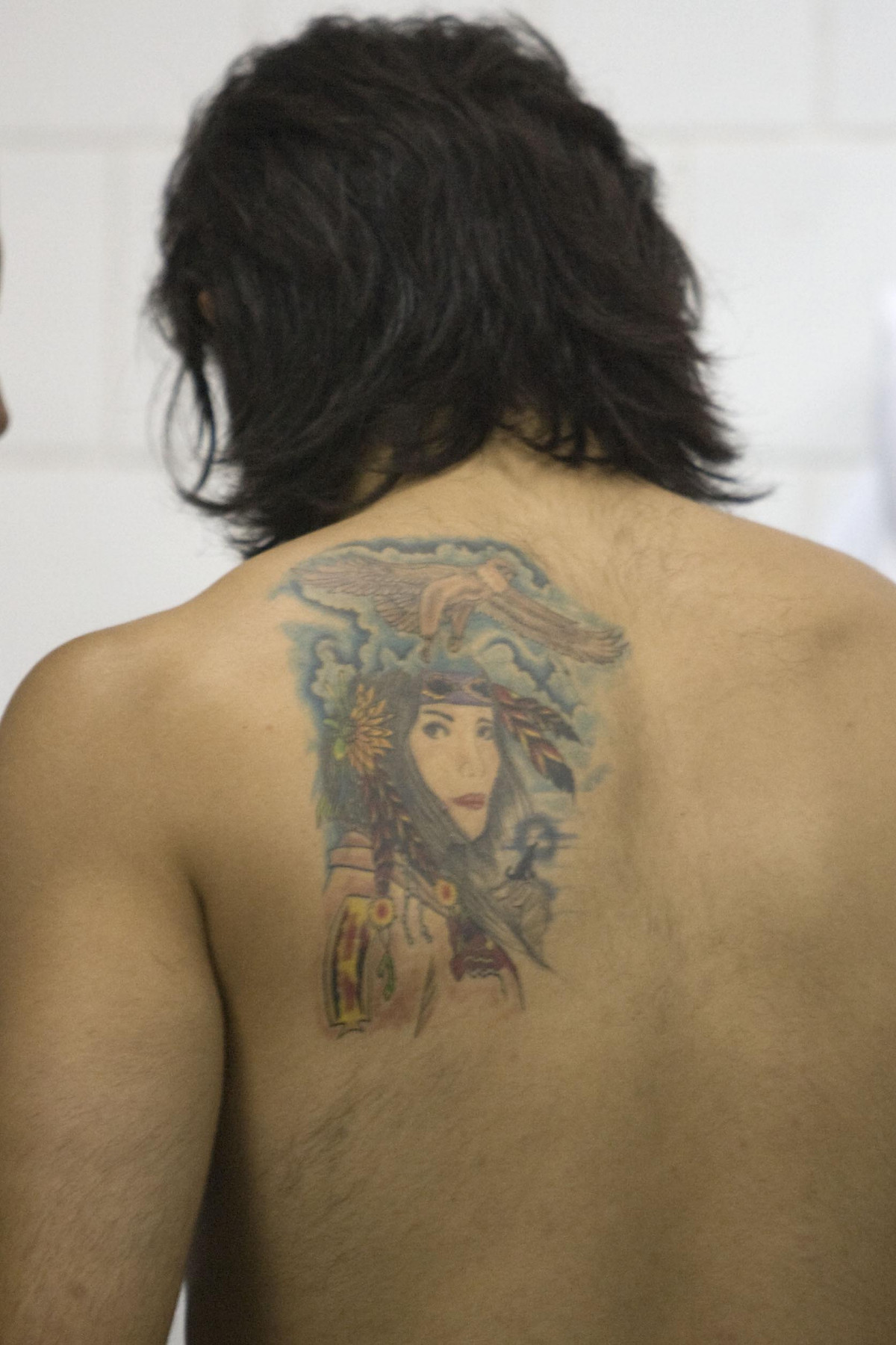 Tatuagem nas costas de Bovio nos vestirios antes da partida vlida pela Copa do Brasil 2008, jogo da volta, realizada no Morumbi, zona sul de So Paulo, nesta quarta-feira a noite