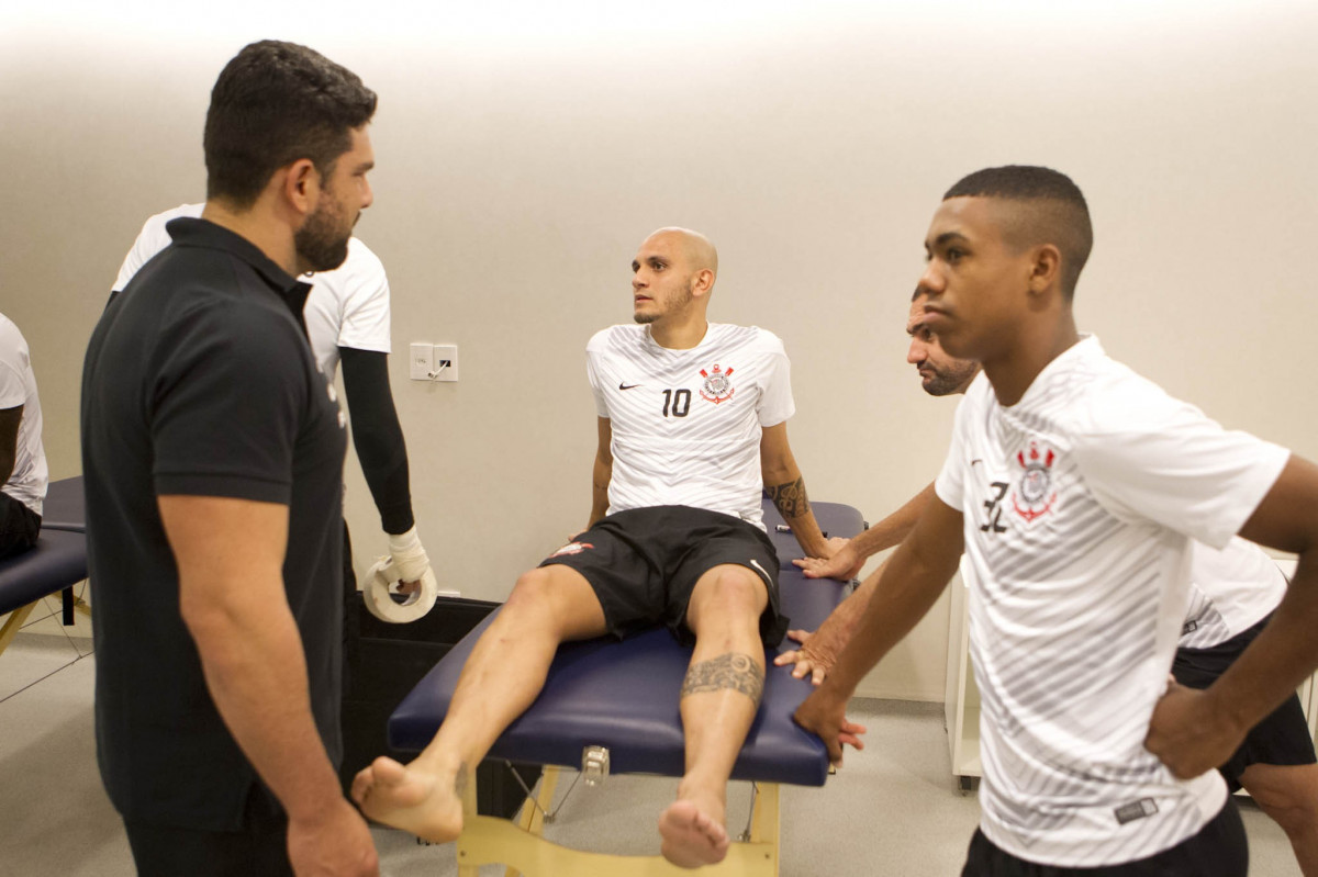 Nos vestiários antes da partida Corinthians x Botafogo, realizada esta tarde na Arena Corinthians, válida pela 9ª rodada do Campeonato Brasileiro de 2014