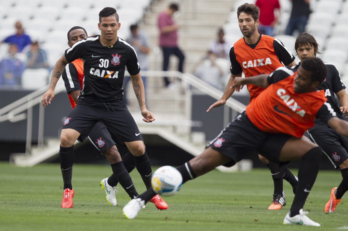 Durante o treino desta tarde na Arena Corinthians, zona leste da cidade. O próximo jogo da equipe será contra o Corinthian Casuals, da Inglaterra, sábado, dia 24/01, na Arena Corinthians, em homenagem ao co-irmão