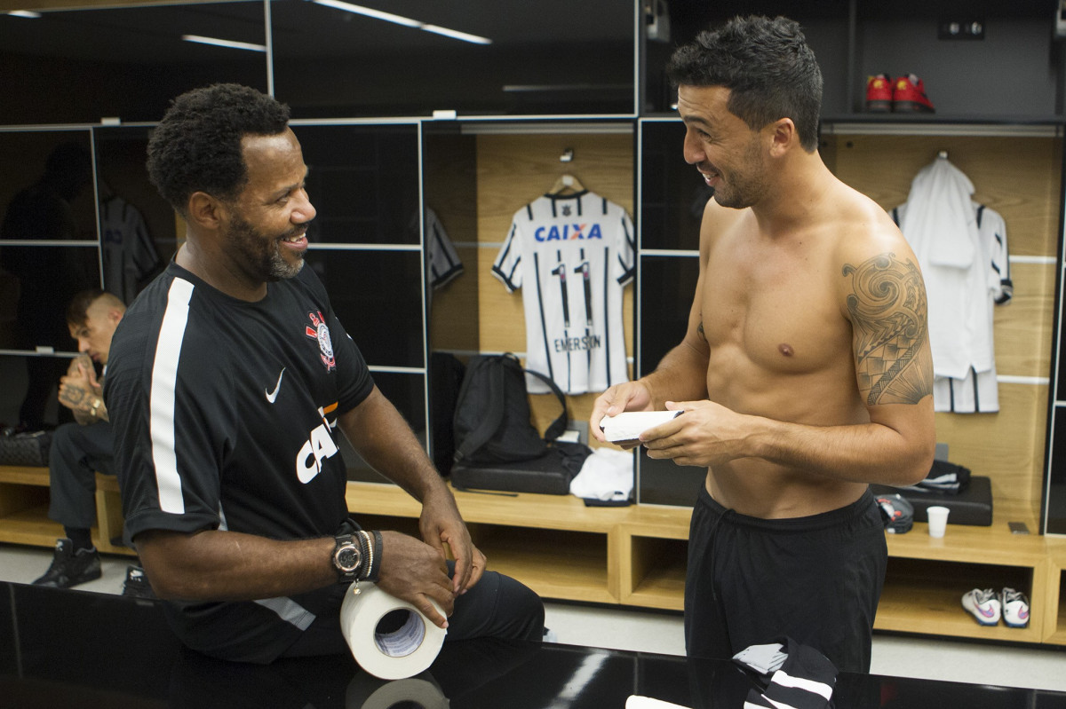 Nos vestirios antes do jogo realizado esta noite na Arena Corinthians entre Corinthians/Brasil x Once Caldas/Colmbia, jogo de ida vlido pela Pr Libertadores 2015