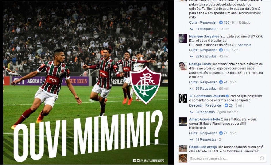 Corinthians reclama de comentrio deletado na pgina do Facebook