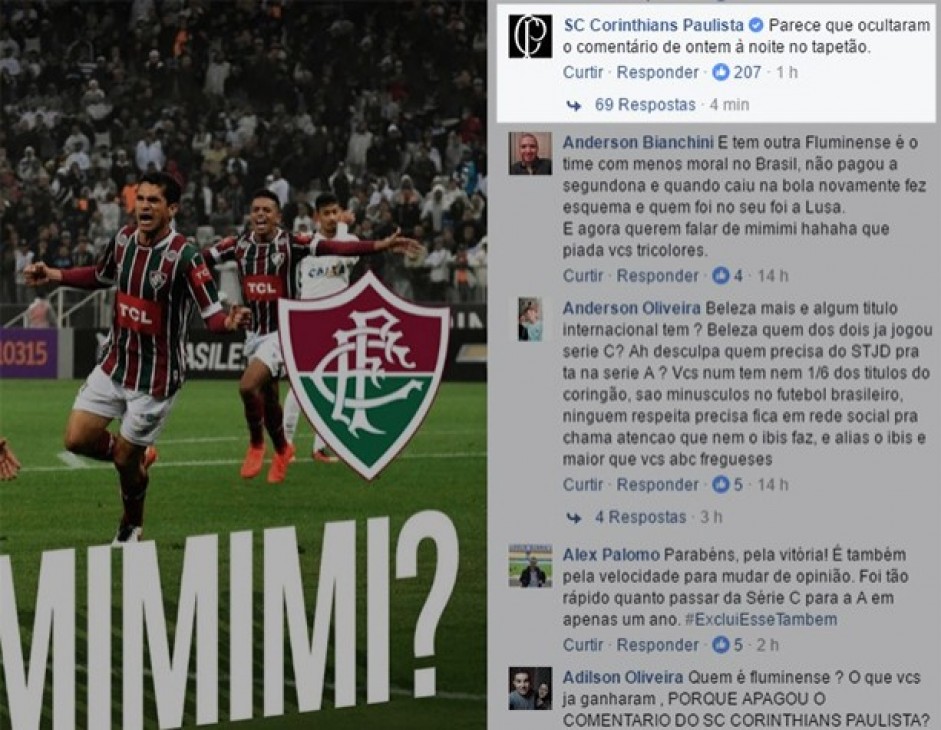 Nova provocao do Corinthians no Facebook do Fluminense