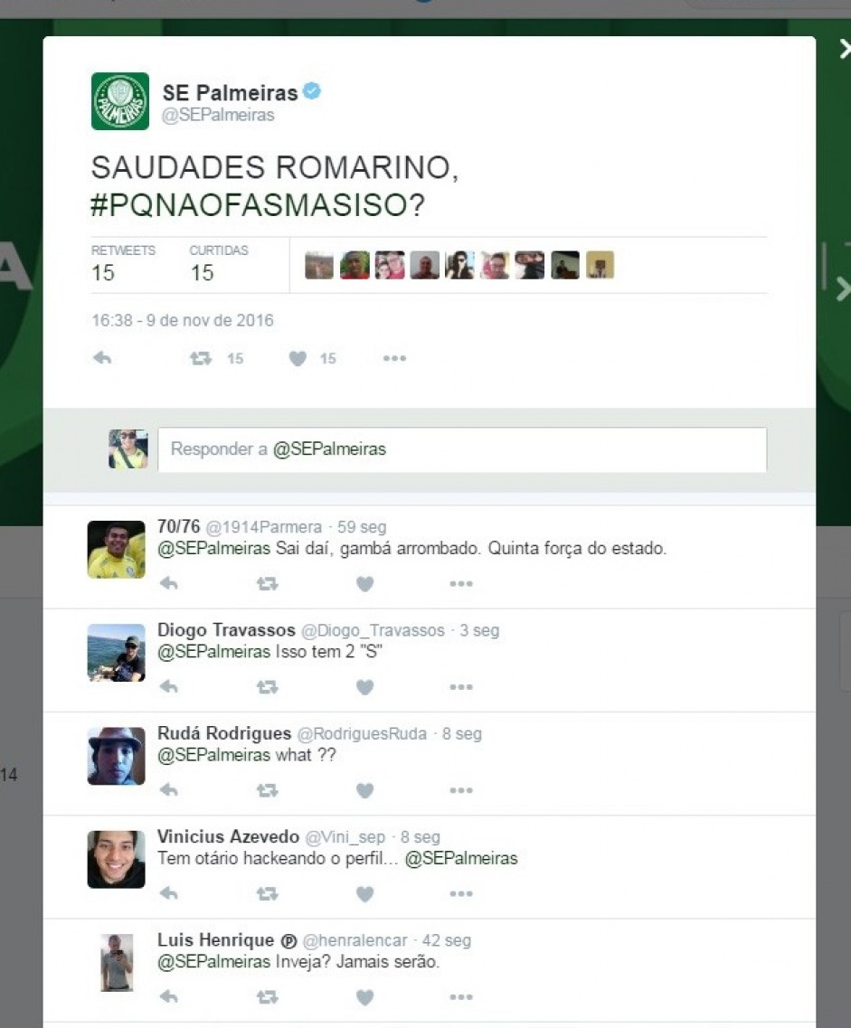 Palmeirenses reclamando do Twitter hackeado