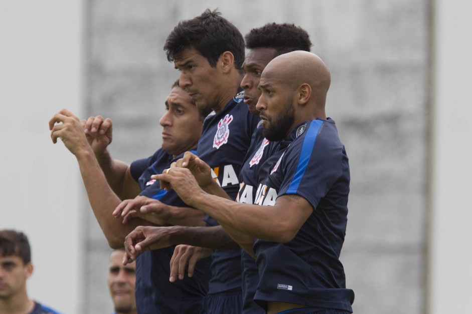 Pablo, Balbuena, J e Fellipe no ltimo treino do Corinthians antes da estreia no Paulista