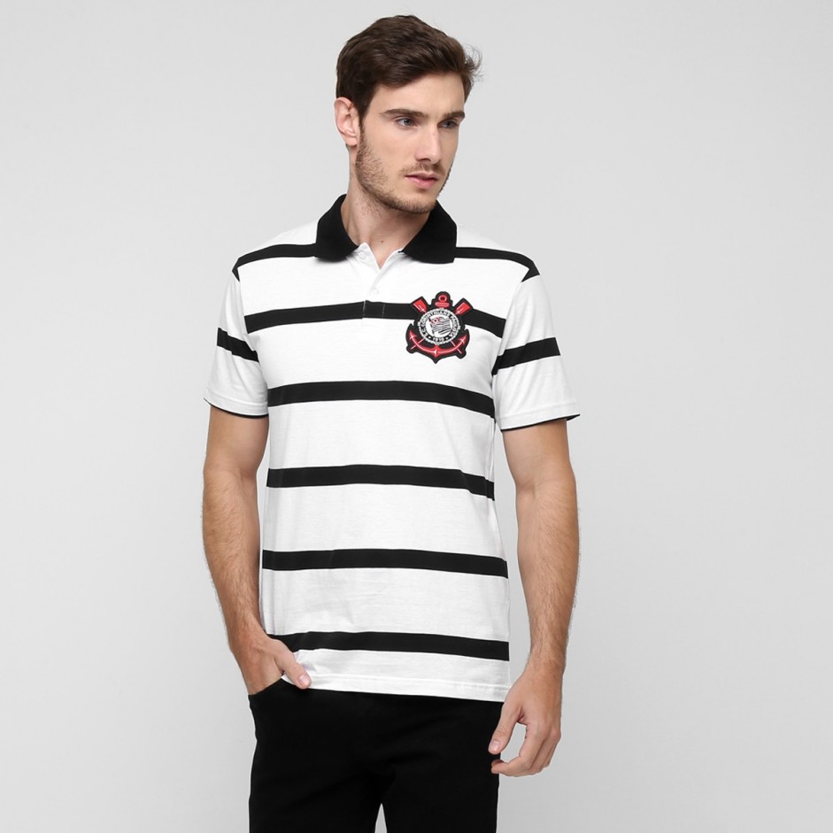 Camisa Polo Corinthians Harris - Branco e Preto