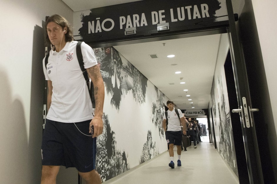 Cssio chega na Arena para partida contra o Santos, no Paulisto