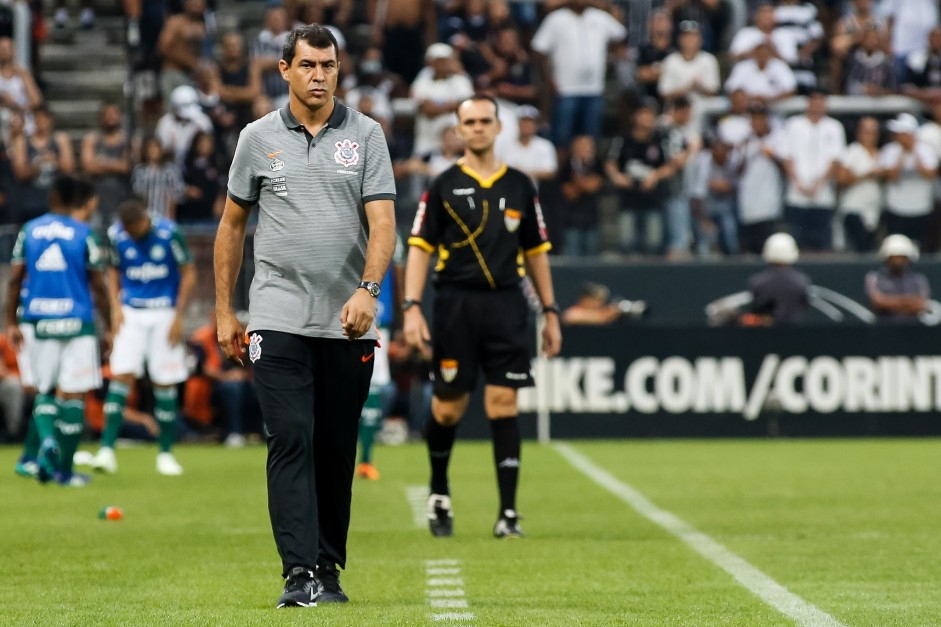 Fbio Carille comandou o time no primeiro jogo da final contra o Palmeiras, na Arena Corinthians