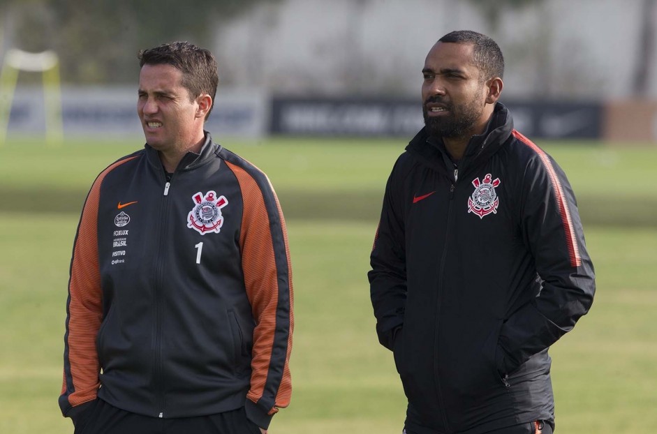 Osmar Loss e Dyego Coelho no treino desta tera-feira no CT