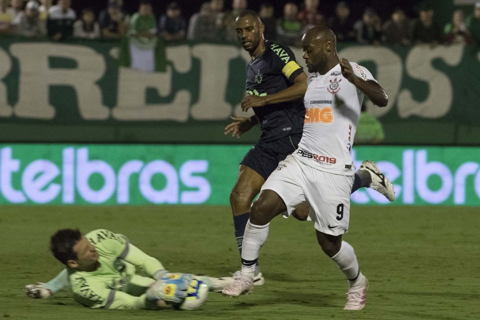 Vagner Love no embate diante a Chapecoense, pela Copa do Brasil, na Arena Condá