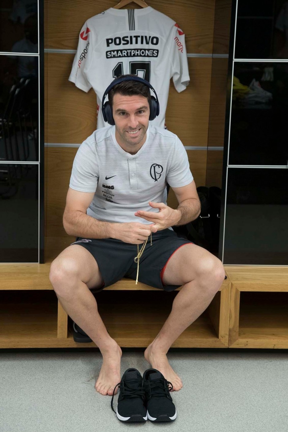 Boselli no vestiário da Arena Corinthians antes do jogo contra a Chapecoense, pela Copa do Brasil