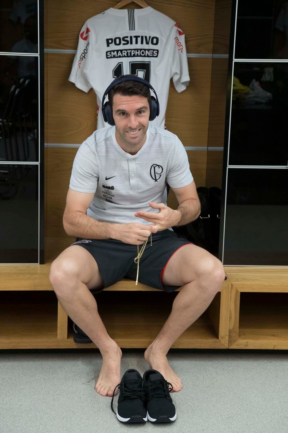 Boselli no vestirio da Arena Corinthians antes do jogo contra a Chapecoense, pela Copa do Brasil