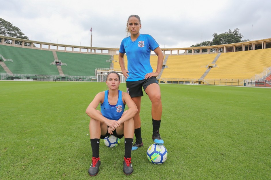 Mônica e Érika no treinamento do Corinthians Futebol Feminino desta terça-feira