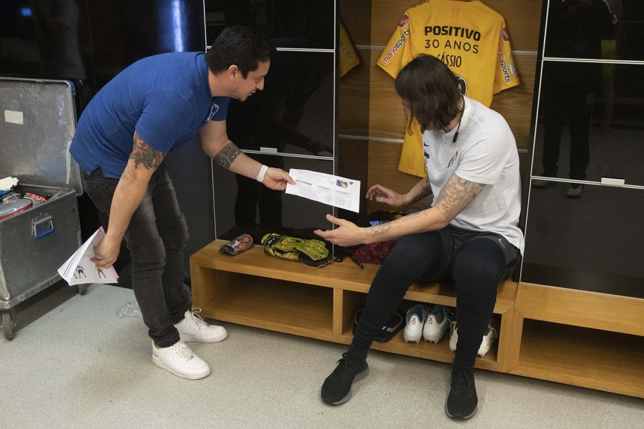 Cássio no vestiário antes do jogo contra o Flamengo, na Arena Corinthians