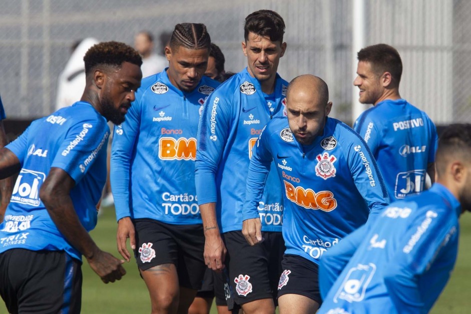Elenco do Corinthians no último treino antes do jogo contra o Flamengo, pelo Brasileirão