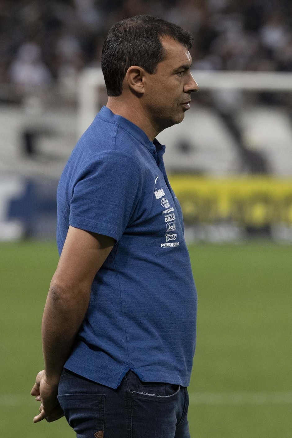 Fábio Carille durante jogo contra o Flamengo, na Arena Corinthians, pelo Brasileirão