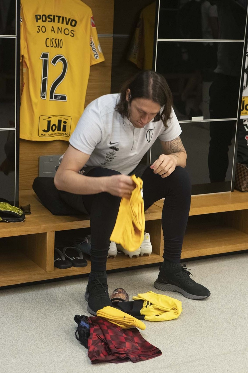 Goleiro Cássio no vestiário antes do jogo contra o Flamengo, na Arena Corinthians