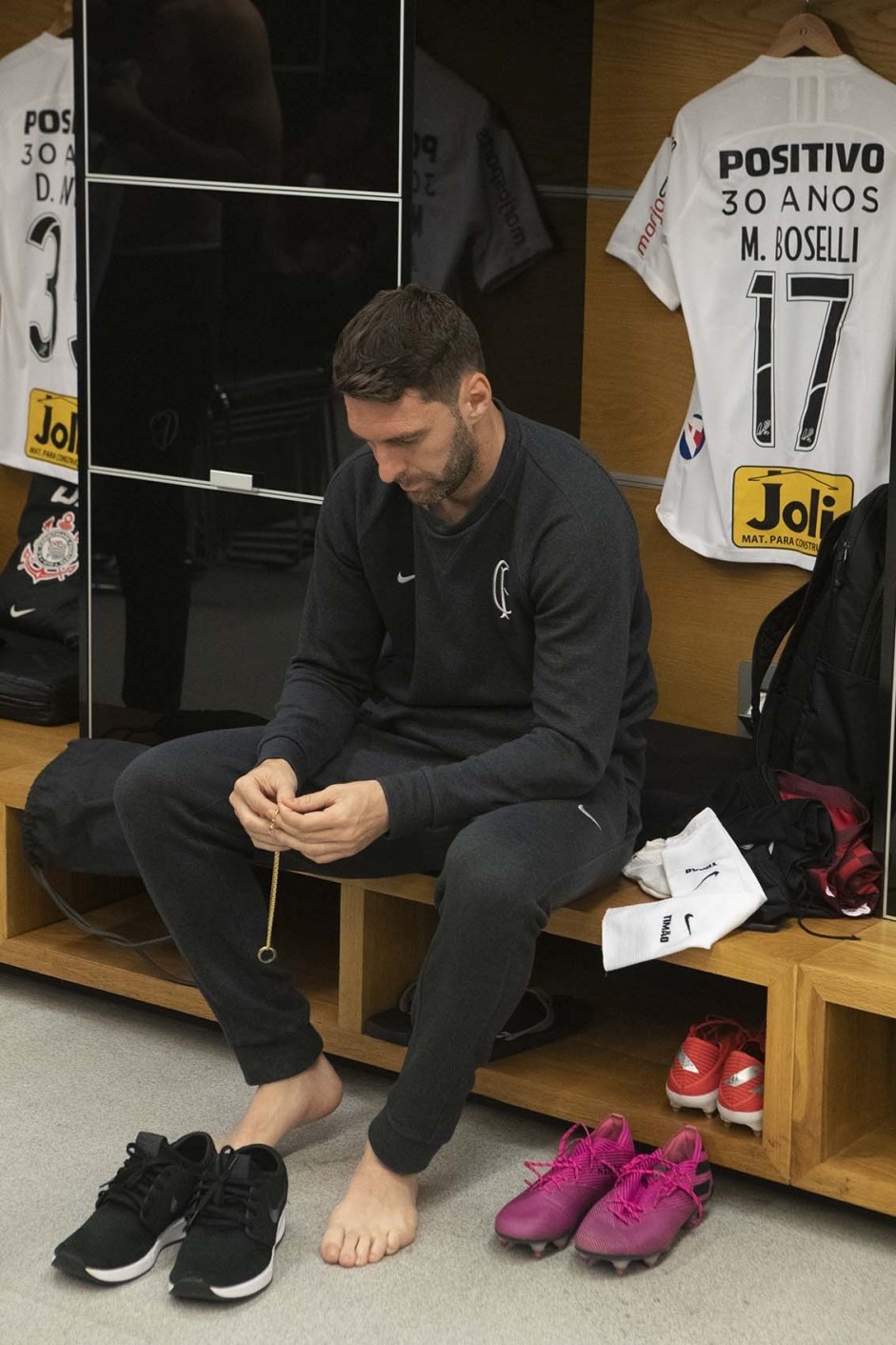 Mauro Boselli no vestiário antes do jogo contra o Flamengo, na Arena Corinthians