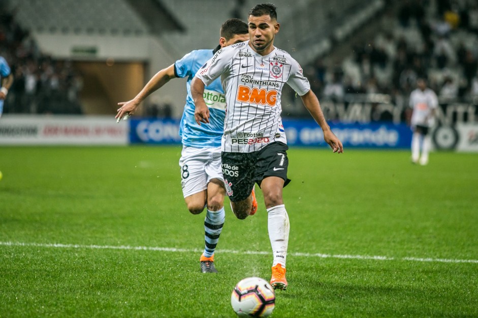Sornoza no jogo contra o Montevideo Wanderers, pela Copa Sul-Americana, na Arena Corinthians