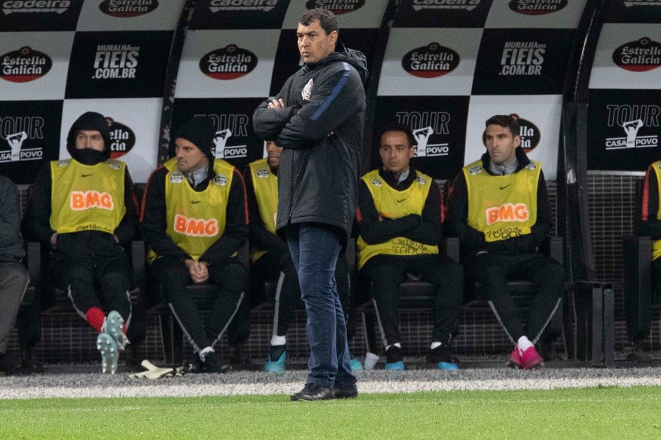 Técnico Fábio Carille durante o jogo contra o Palmeiras