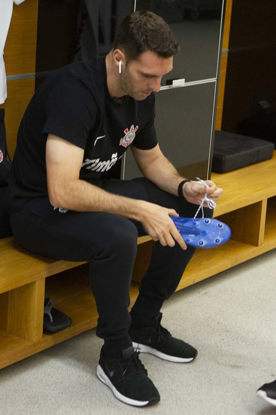 Boselli no vestirio da Arena Corinthians antes da estreia pelo Paulista 2020