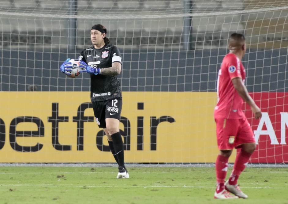 Goleiro Cássio em partida entre Corinthians e Huancayo, pela Copa Sul-Americana