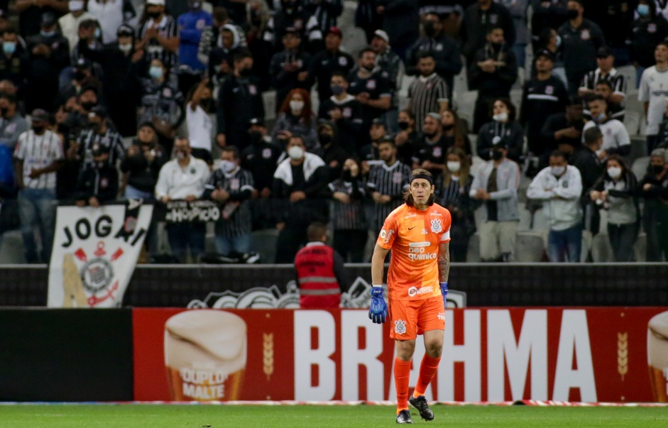 Cássio durante o confronto entre Corinthians e Bahia na Neo Química Arena
